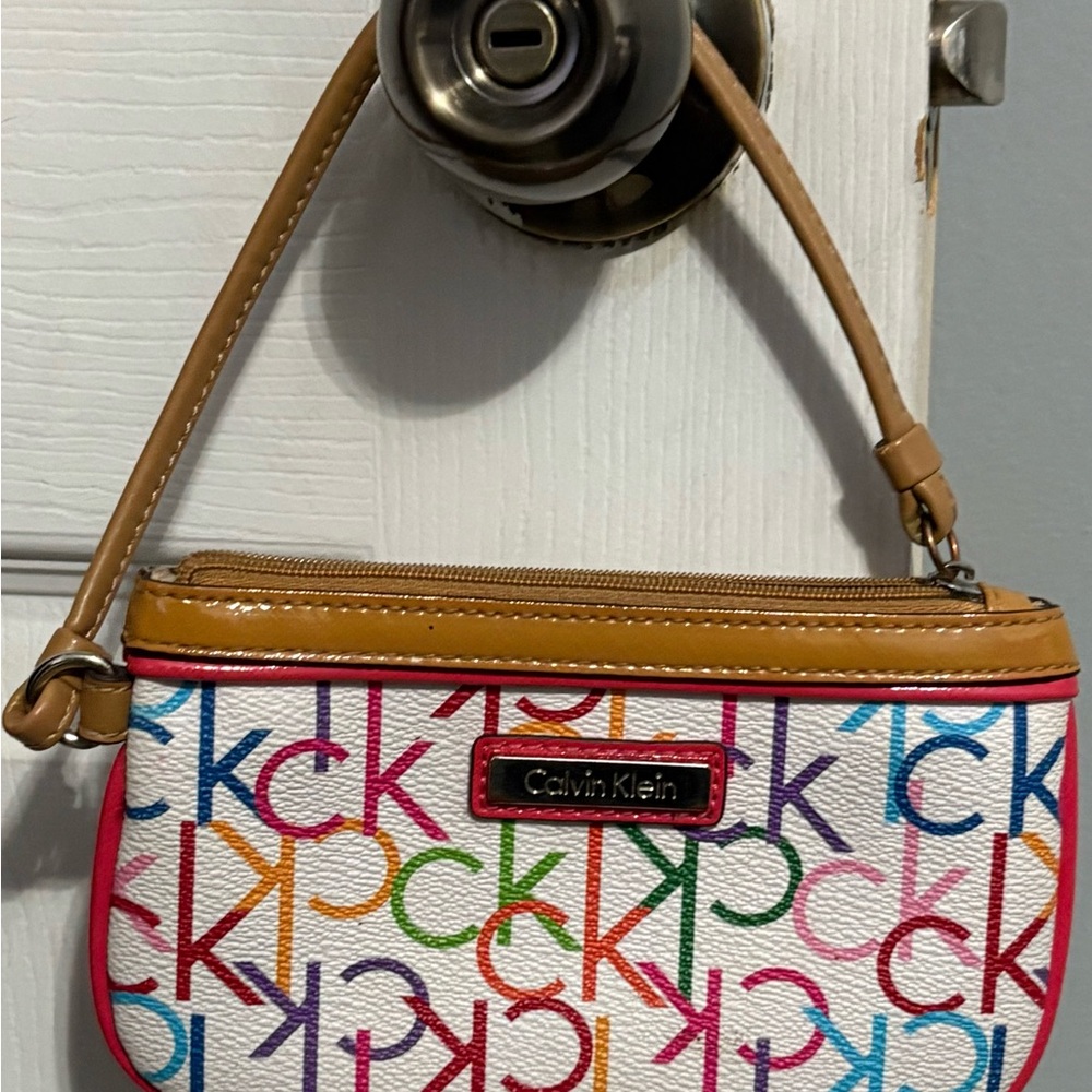 Calvin Klein Red and Pink Clutch with Monogram Design